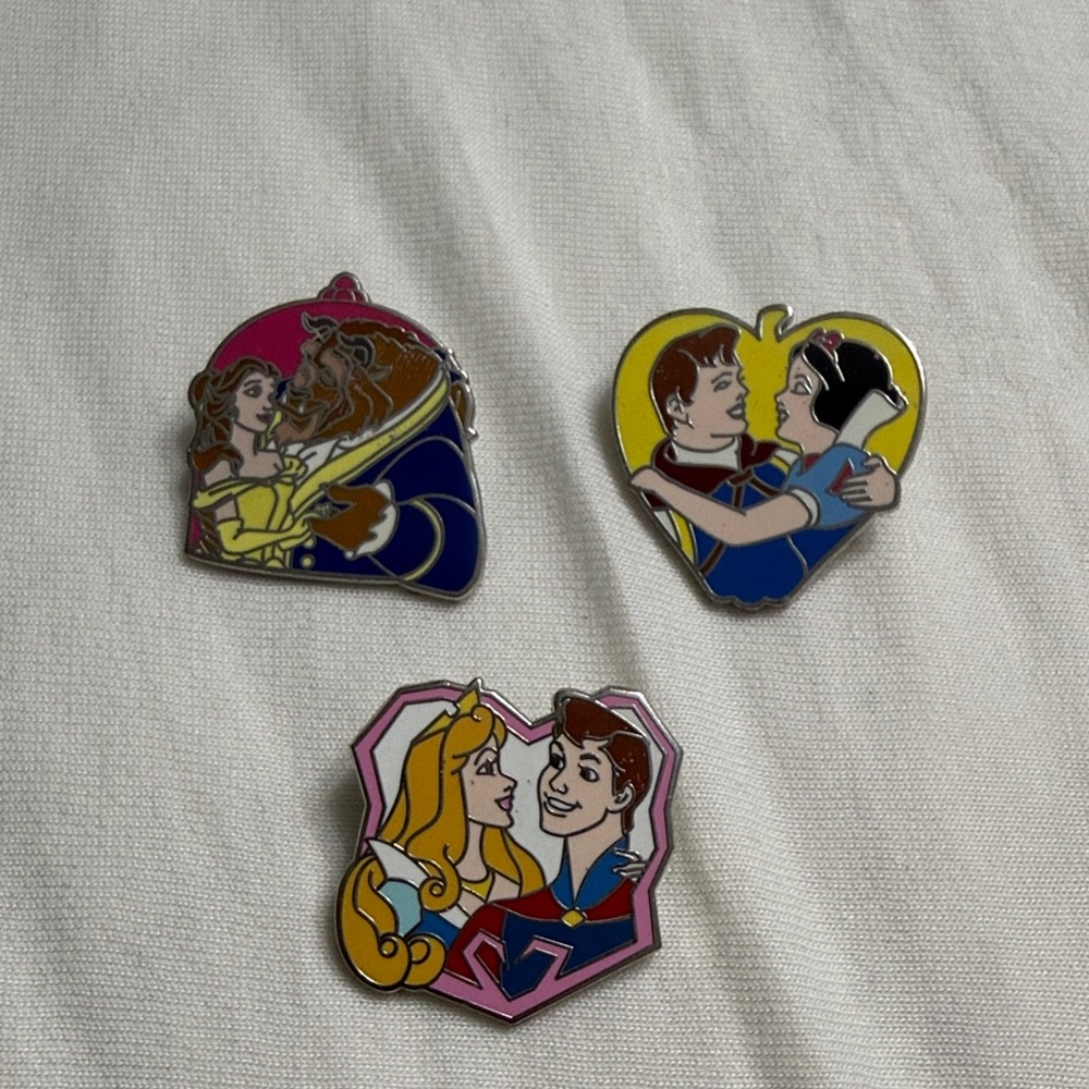 Disney Princess and Prince Pin Set - Pink, Yellow, Blue